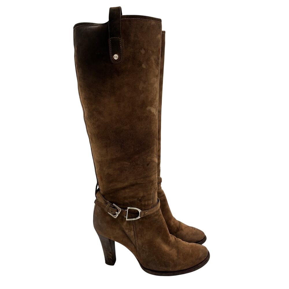 Ralph Lauren Collection Purple Label Brown Suede Knee Heeled Boots Women's 8B